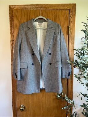 H&M Gray Double-Breasted Wool-Blend Blazer